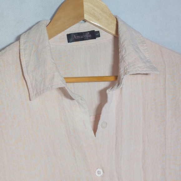 Amaryllis Women's Sz L Light Pink Linen Blend Button Down Shirt - Picture 3 of 6